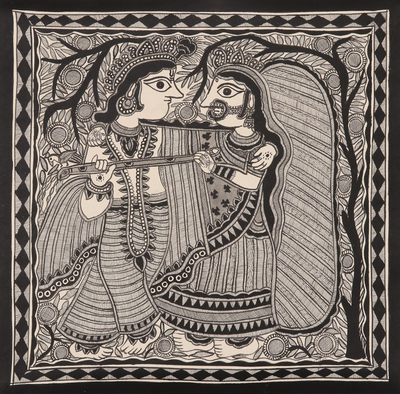 Madhubani Krishna Painting on Handmade Paper