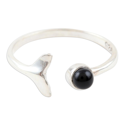 Onyx and Sterling Silver Mermaid Tail Ring