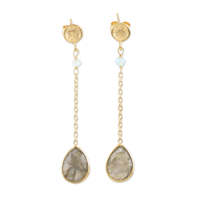 Hand Made Gold-Plated Labradorite Dangle Earrings