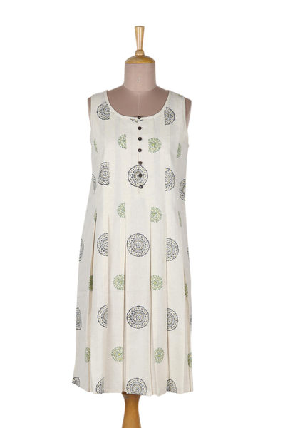 Block-Printed Cotton A-Line Dress
