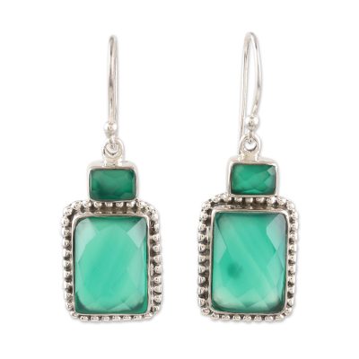 Green Onyx and Sterling Silver Dangle Earrings