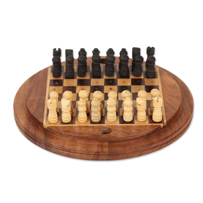 Acacia and Ebony Wood Mini Chess Set