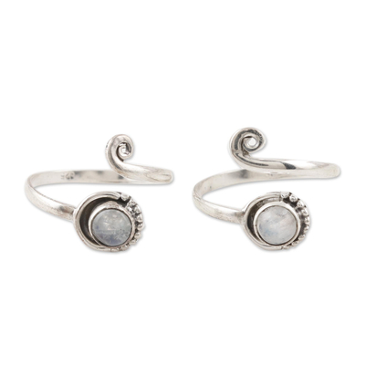 Rainbow Moonstone and Sterling Silver Toe Rings (Pair)