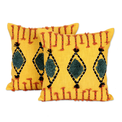 Cotton Cushion Covers with Tufted Embroidery (Pair)