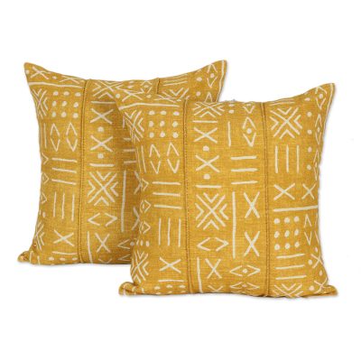 Goldenrod Cotton Cushion Covers from India (Pair)