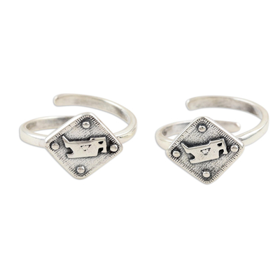 Sterling Silver Bird-Motif Toes Rings from India (Pair)