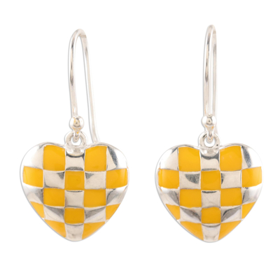 Checkered Sterling Silver Dangle Earrings