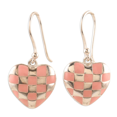 Sterling Silver Pink Heart Dangle Earrings