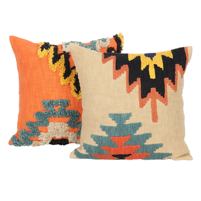 Cotton Cushion Covers with Tufted Embroidery (Pair)