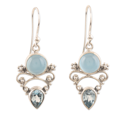 Chalcedony and Blue Topaz Dangle Earrings from India