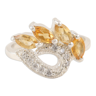Citrine and Cubic Zirconia Cocktail Ring from India