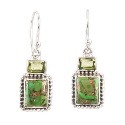 Indian Sterling Silver and Peridot Dangle Earrings