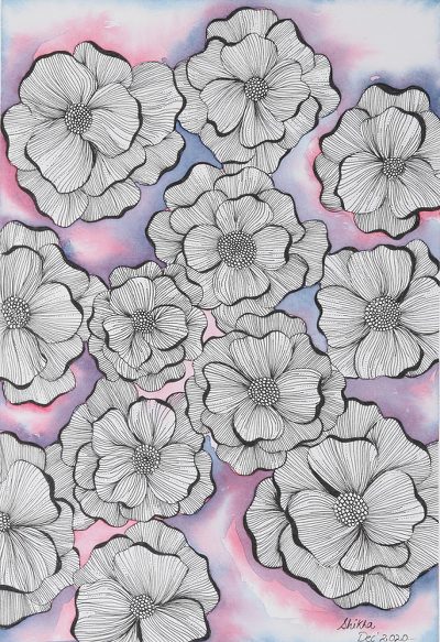 Floral-Themed Watercolor Painting from India