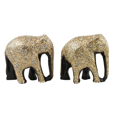 Papier Mache and Wood Elephant Statuettes (Pair)