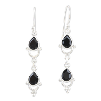Indian Onyx and Sterling Silver Dangle Earrings