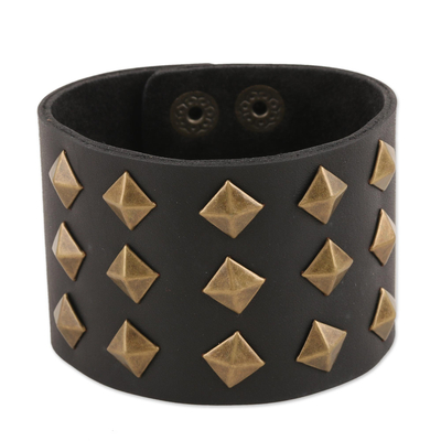 Unisex Leather Cuff with Brass Studs