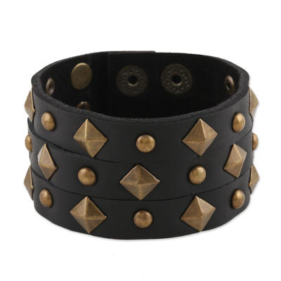 Brass-Studded Leather Cuff Bracelet