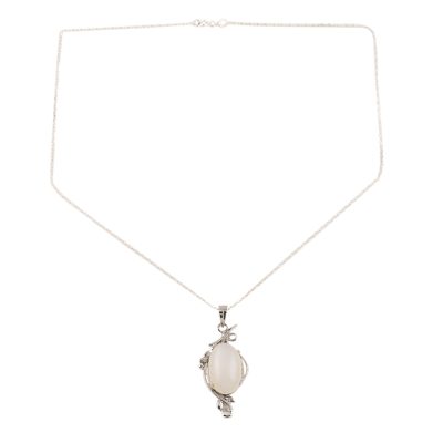 Rhodium-Plated Rainbow Moonstone Necklace from India