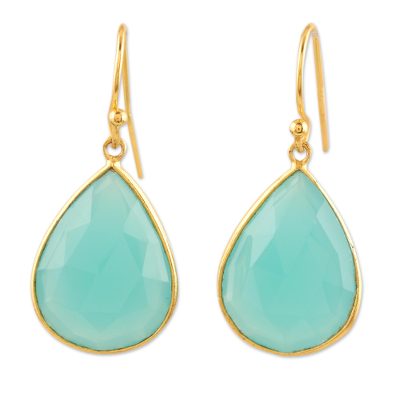 Gold-Plated Chalcedony Dangle Earrings from India
