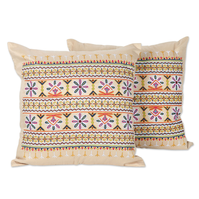 Embroidered Cotton Cushion Covers from India (Set of 2)