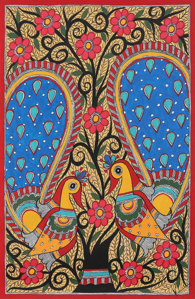 Madhubani Peacock Painting on Handmade Paper