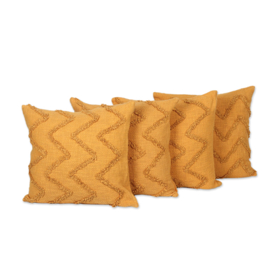 Embroidered Cushion Covers with Zigzag Motif (Set of 4)