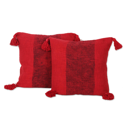 Crimson Cotton Cushion Covers from India (Pair)