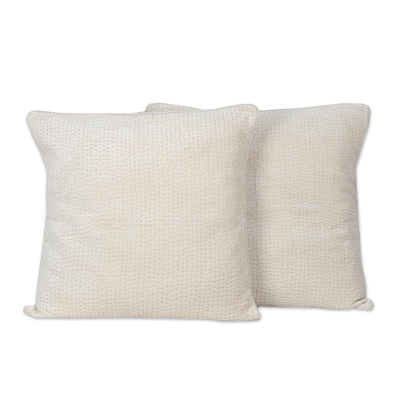 Faux Velvet Ivory Cushion Covers (Pair)