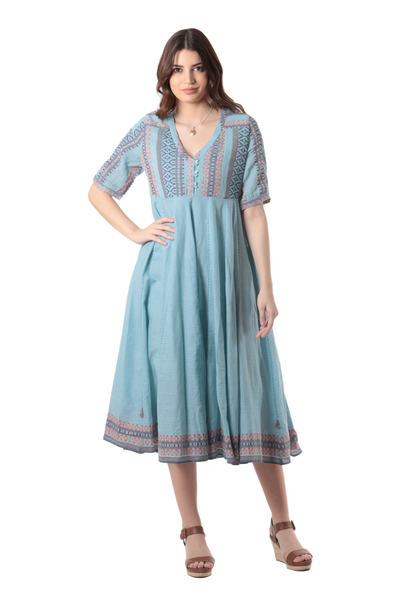Handloomed Blue Cotton Dress from India