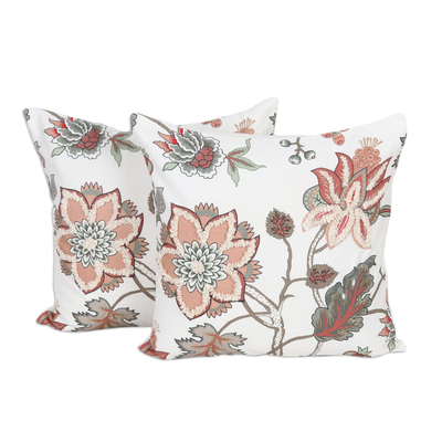 Embroidered Cotton Cushion Covers with Floral Motif (Pair)