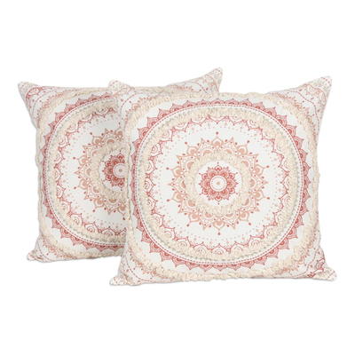 Embroidered Cotton Cushion Covers with Mandala Motif (Pair)