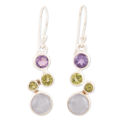 Peridot and Rainbow Moonstone Dangle Earrings
