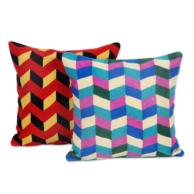 Cotton Cushion Covers with Geometric Motif (Pair)