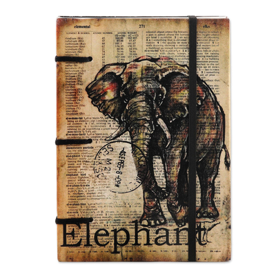 Cotton Bound Paper Journal with Elephant Motif