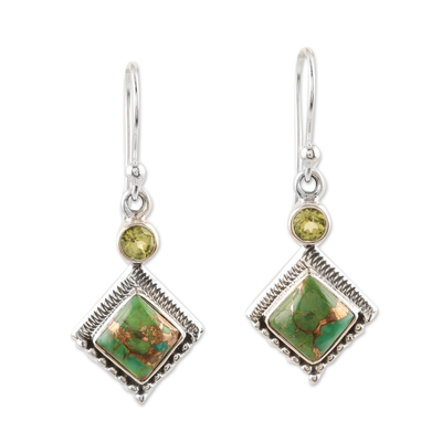 Indian Peridot and Sterling Silver Dangle Earrings