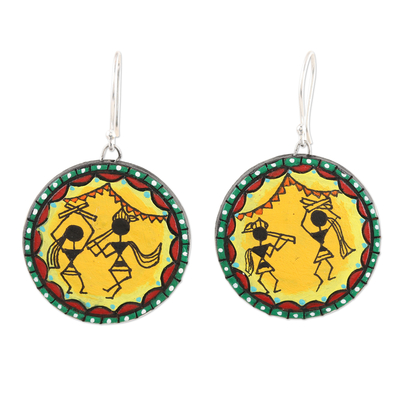 Ceramic Dangle Earrings with Dance Motif