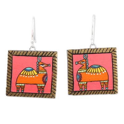 Ceramic Dangle Earrings with Camel Motif