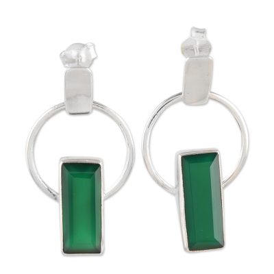Green Onyx and Sterling Silver Dangle Earrings
