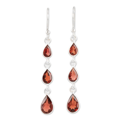 Hand Crafted Garnet Dangle Earrings from India