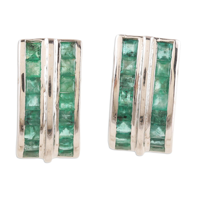 Handmade Rhodium-Plated Emerald Drop Earrings