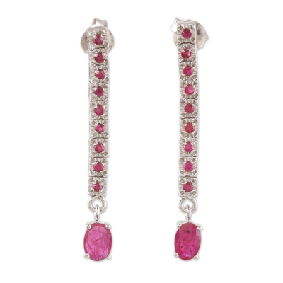Hand Crafted Rhodium-Plated Ruby Dangle Earrings