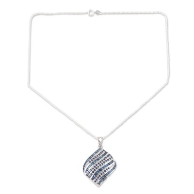 Handmade Rhodium-Plated Sapphire Pendant Necklace