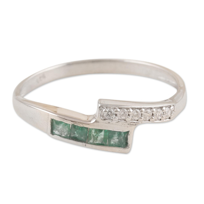 Rhodium-Plated Emerald Band Ring from India