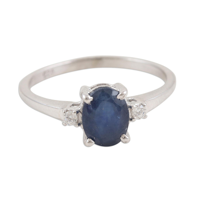 Rhodium-Plated Sapphire and Cubic Zirconia Ring