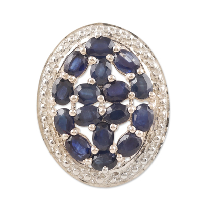 Artisan Crafted Rhodium-Plated Sapphire Cocktail Ring