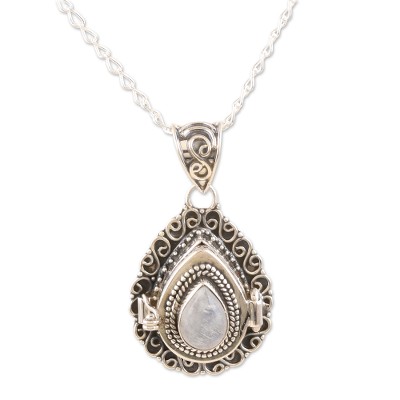 Rainbow Moonstone and Sterling Silver Locket Necklace