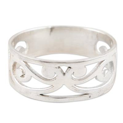 Sterling Silver Jali Vine Themed Band Ring from India