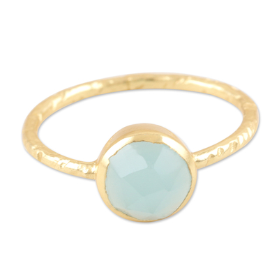 Gold-Plated Single Stone Ring with Faceted Chalcedony