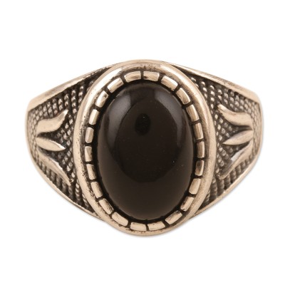 Sterling Silver Cocktail Ring with Large Oval Onyx