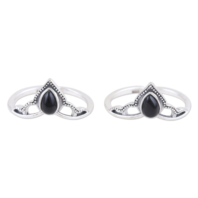 Black Onyx and Sterling Silver Toe Rings (Pair)
